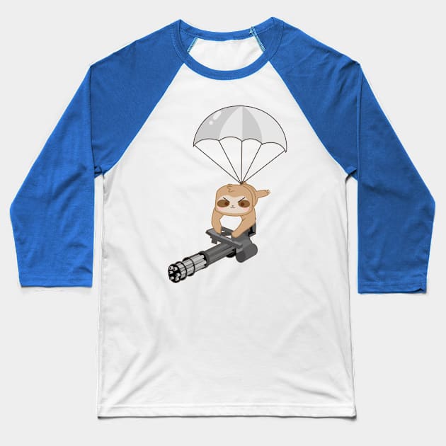 Spy Sloth with Gatling guns Baseball T-Shirt by FungibleDesign